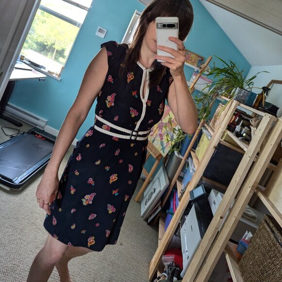 Cute Black Pin-up Wiggle Floral Dress Keyhole, Trollied Dolly, Size M - Picture 15 of 15